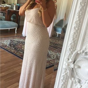 ADRIANNA PAPELL ART DECO BEADED BLOUSON GOWN IN BLUSH